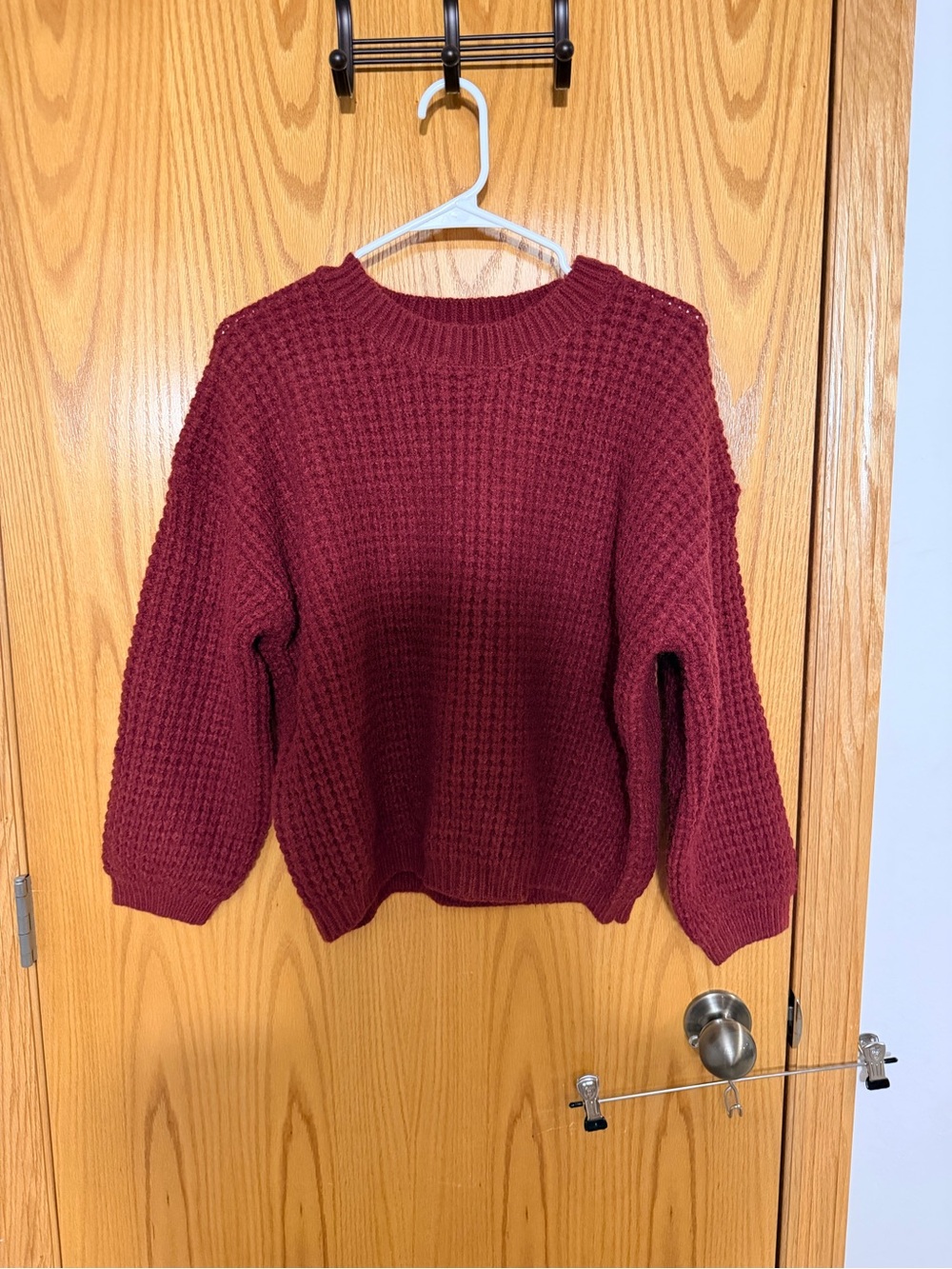 Together Burgundy Waffle Knit Crewneck Sweater